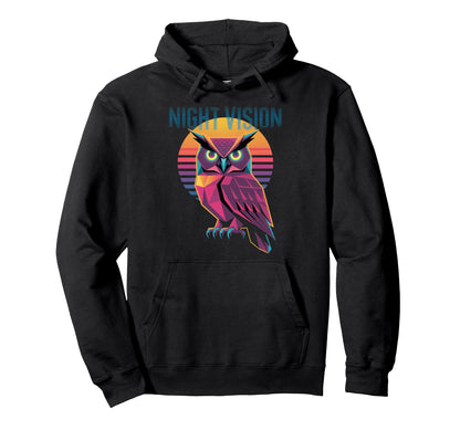 Night Vision Geometric Owl Sunset Hoodie - Novelty Apparel Men Women - T-Shirt, Sweatshirt, Hoodie