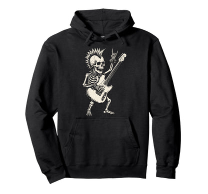 Funny Skeleton Playing Guitar Rock Hoodie - Casual Everyday Wear Unisex - T-Shirt, Sweatshirt, Hoodie