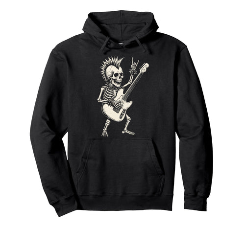 Funny Skeleton Playing Guitar Rock Hoodie - Casual Everyday Wear Unisex - T-Shirt, Sweatshirt, Hoodie