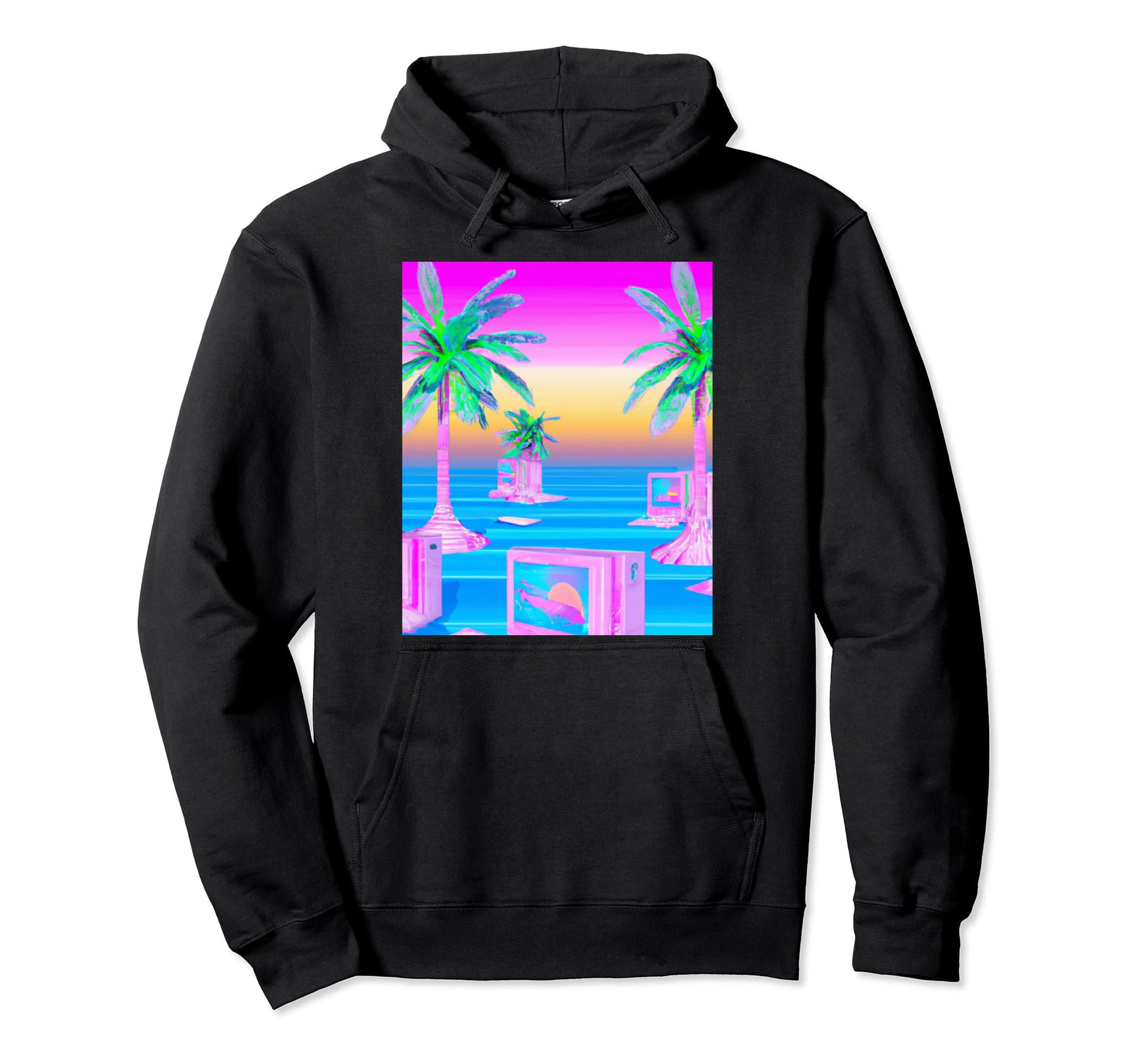 Hawaii Vaporwave Sunset Synthwave Hoodie - Minimalist Print for Adults - T-Shirt, Sweatshirt, Hoodie