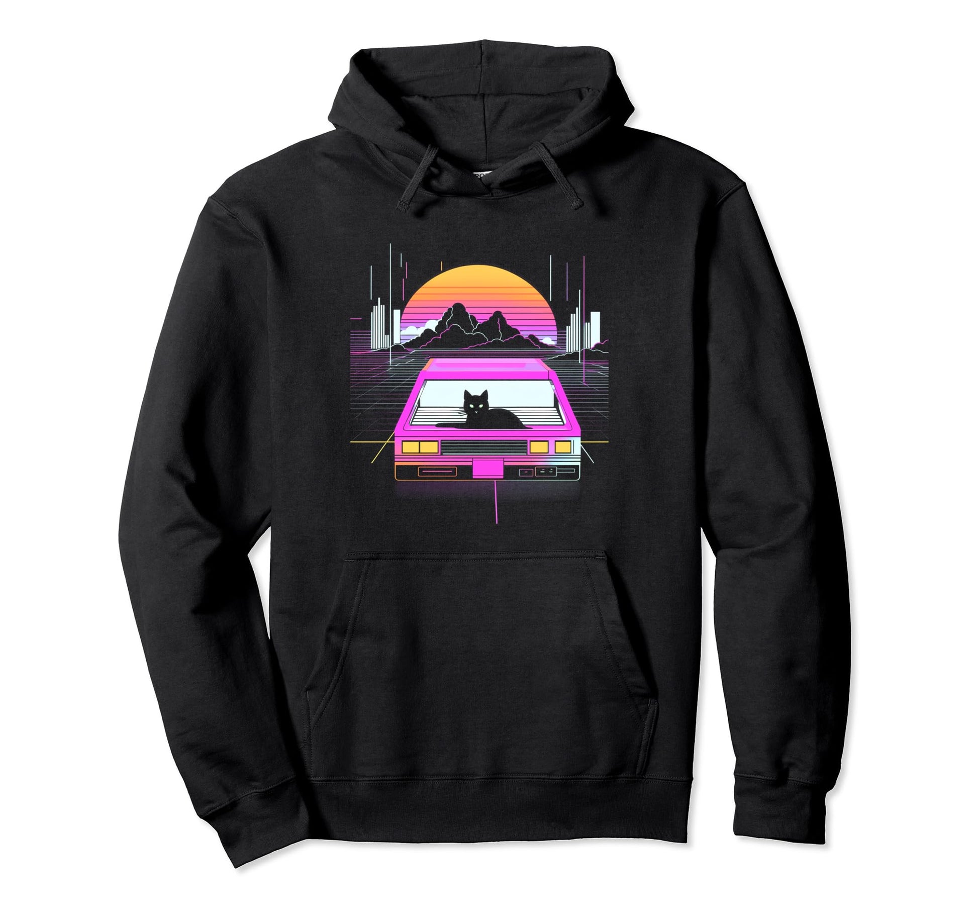 Retrowave Aesthetics Sunset Vaporwave Hoodie - Custom Art Print for Adults - T-Shirt, Sweatshirt, Hoodie