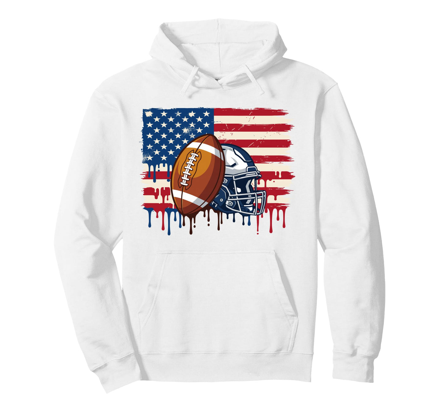 Football American Flag Dripping Ice Hoodie - Novelty Apparel Men Women - T-Shirt, Sweatshirt, Hoodie