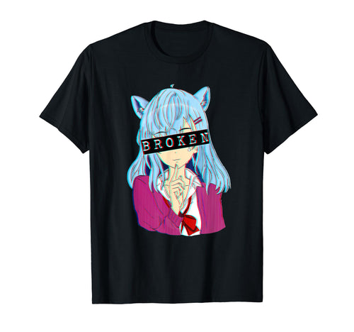 Broken Sad Anime Japanese Vaporwave T-Shirt - Minimalist Print Men Women - T-Shirt, Sweatshirt, Hoodie