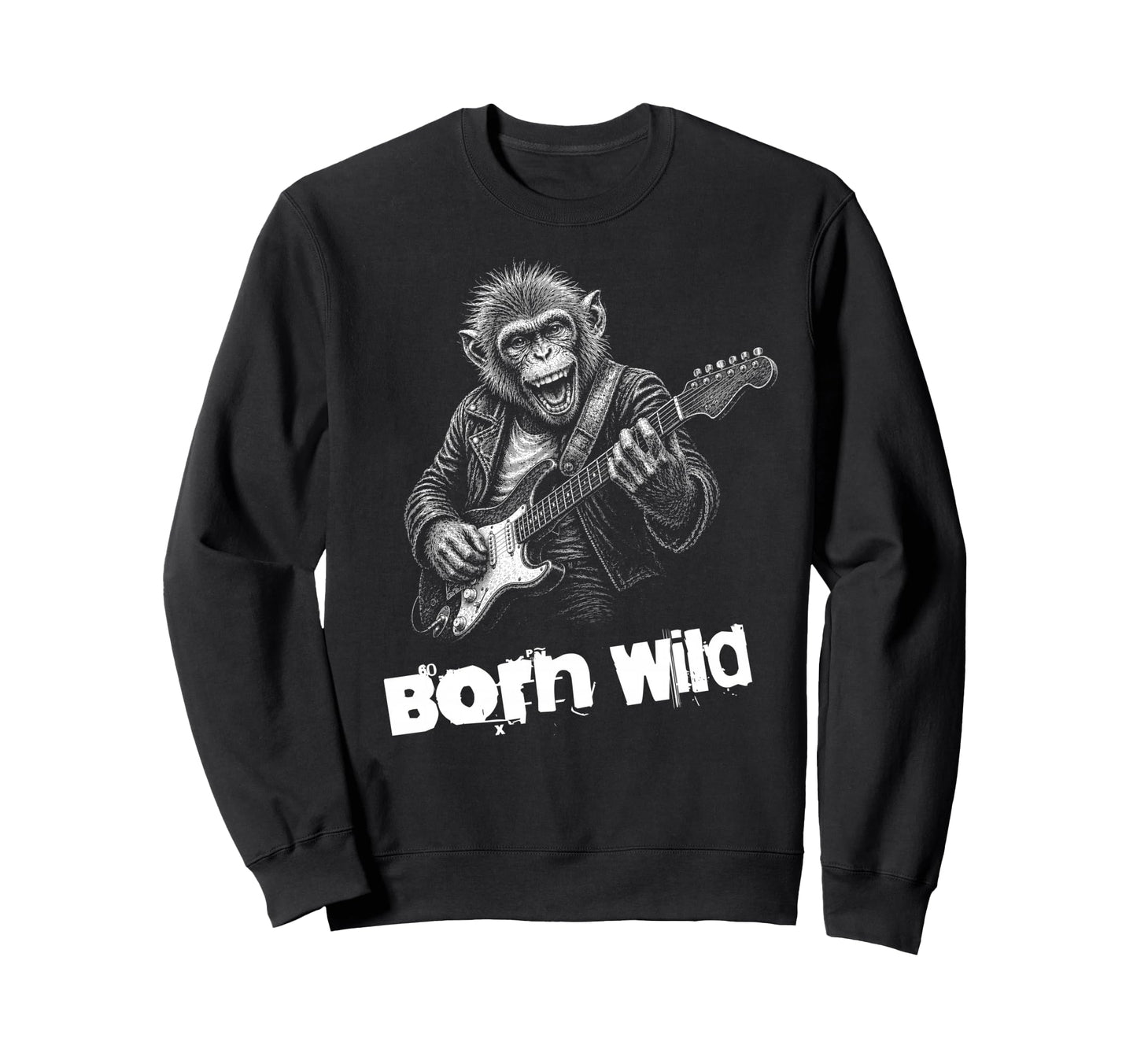 Born Wild Monkey Guitar Funny Animal Sweatshirt - Graphic Print Men Women - T-Shirt, Sweatshirt, Hoodie
