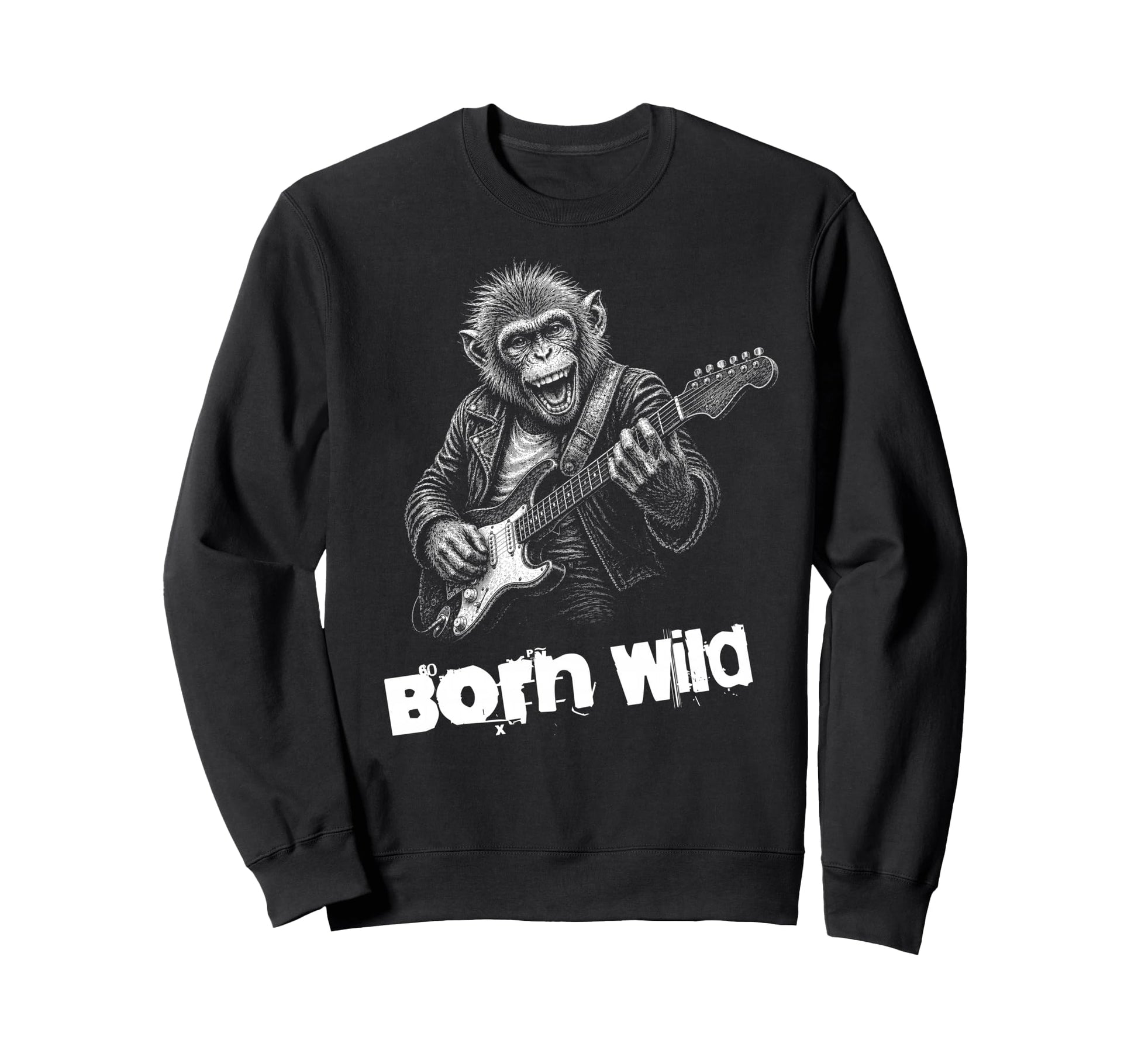 Born Wild Monkey Guitar Funny Animal Sweatshirt - Graphic Print Men Women - T-Shirt, Sweatshirt, Hoodie