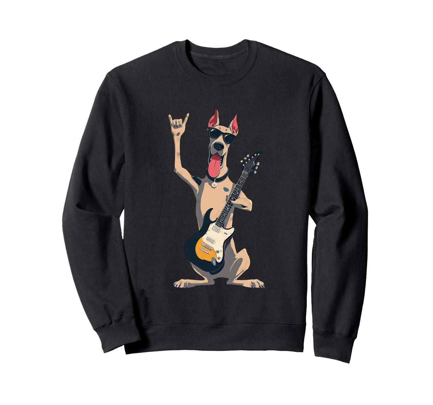 Funny Rock Dog Guitar Playing Sweatshirt - Casual Everyday Wear Unisex - T-Shirt, Sweatshirt, Hoodie