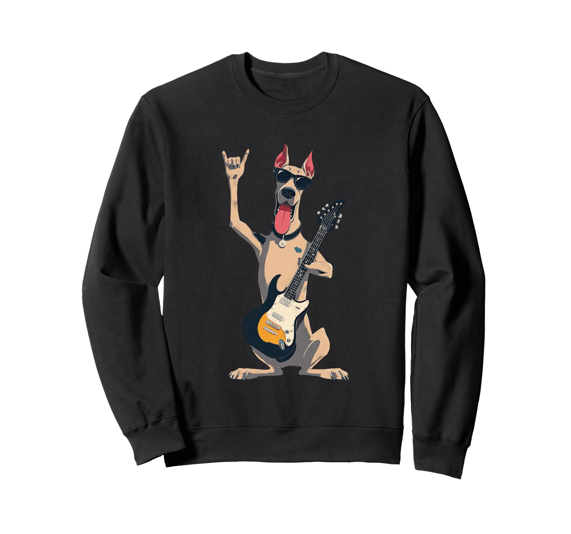 Funny Rock Dog Guitar Playing Sweatshirt - Casual Everyday Wear Unisex - T-Shirt, Sweatshirt, Hoodie