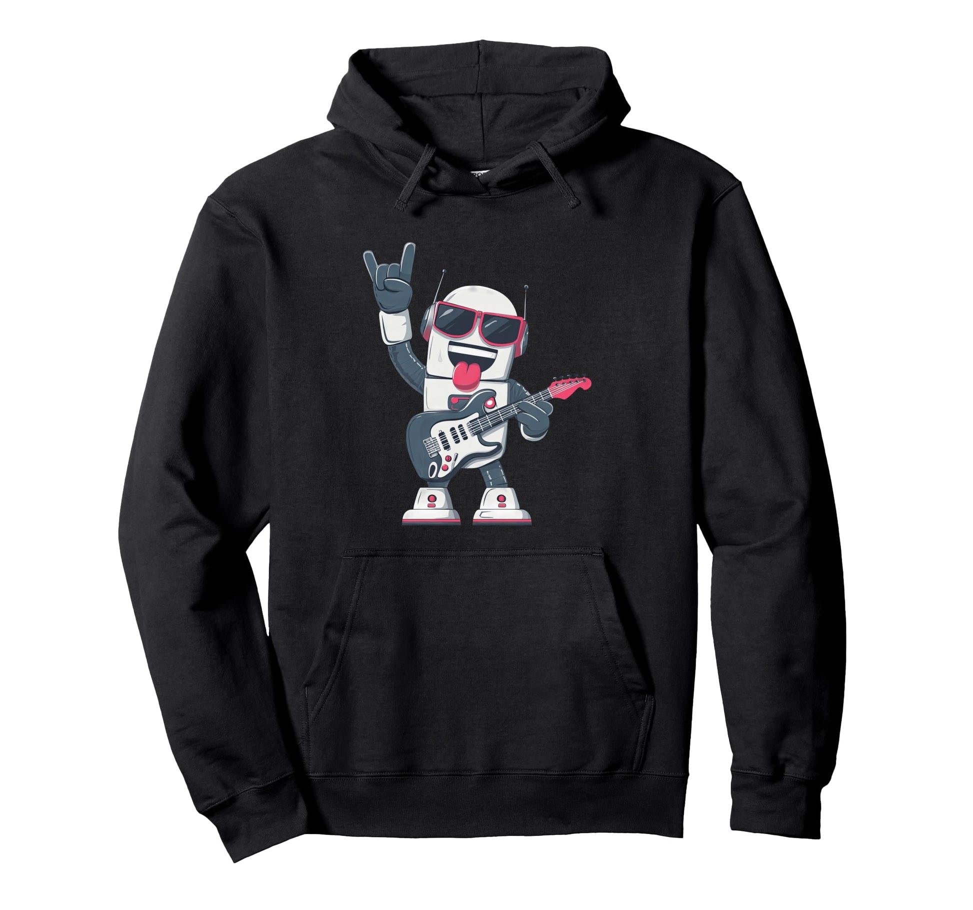 Funny Cartoon Robot Playing Electric Hoodie - Aesthetic Graphic for Adults - T-Shirt, Sweatshirt, Hoodie