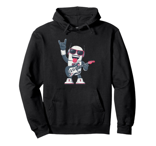 Funny Cartoon Robot Playing Electric Hoodie - Aesthetic Graphic for Adults - T-Shirt, Sweatshirt, Hoodie