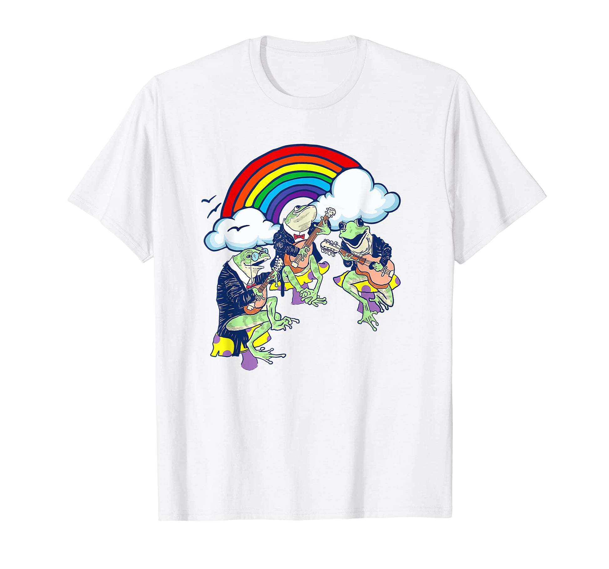 Funny Frogs Guitar Banjo Rainbow T-Shirt - Novelty Apparel for Adults - T-Shirt, Sweatshirt, Hoodie
