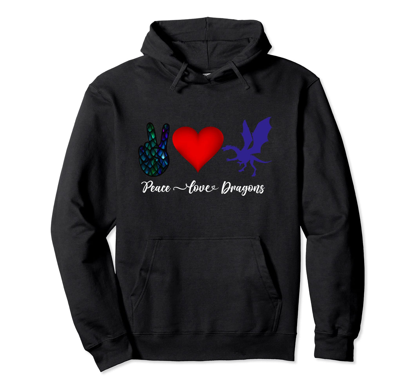 Peace Love And Dragons Dragon Lover Hoodie - Trendy Graphic for Adults - T-Shirt, Sweatshirt, Hoodie