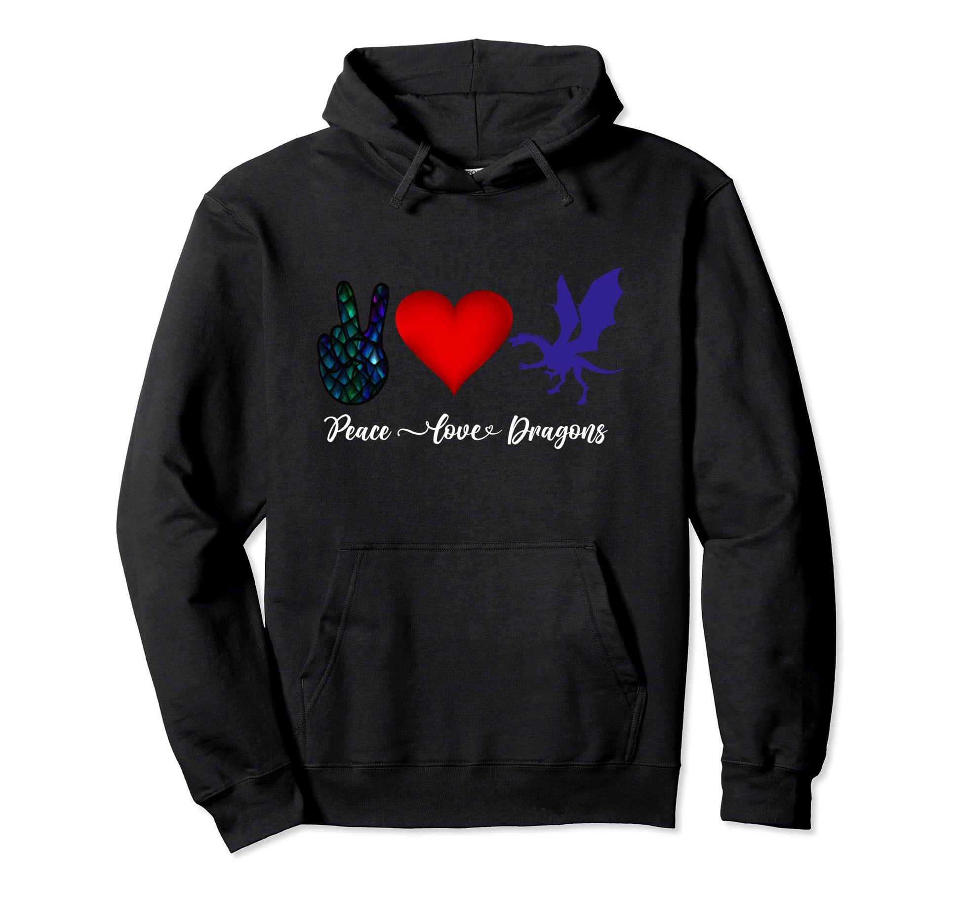 Peace Love And Dragons Dragon Lover Hoodie - Trendy Graphic for Adults - T-Shirt, Sweatshirt, Hoodie