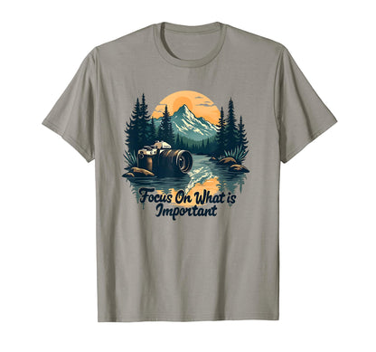 Mountainous Hiking Photographer Camera T-Shirt - Unique Graphic Men Women - T-Shirt, Sweatshirt, Hoodie