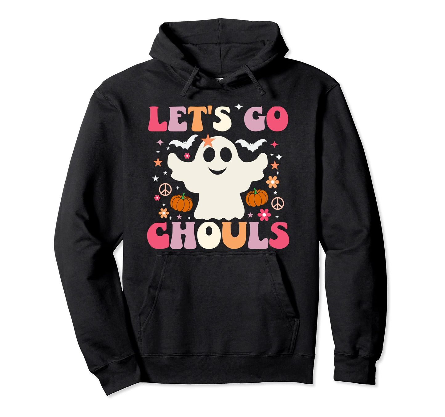 Lets Go Ghouls Ghost Groovy 70S Wavy Hoodie - Novelty Apparel Unisex - T-Shirt, Sweatshirt, Hoodie