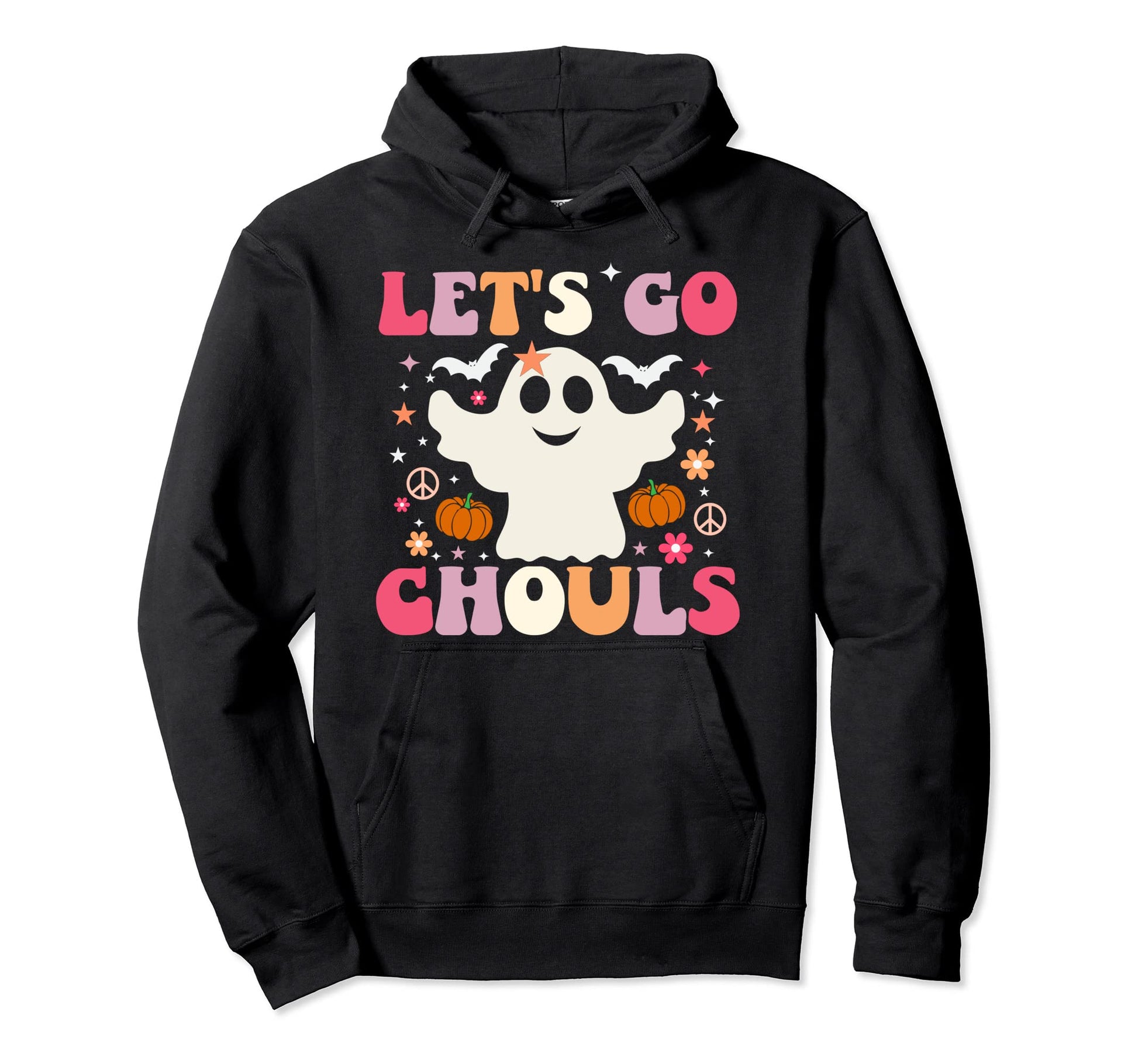 Lets Go Ghouls Ghost Groovy 70S Wavy Hoodie - Novelty Apparel Unisex - T-Shirt, Sweatshirt, Hoodie