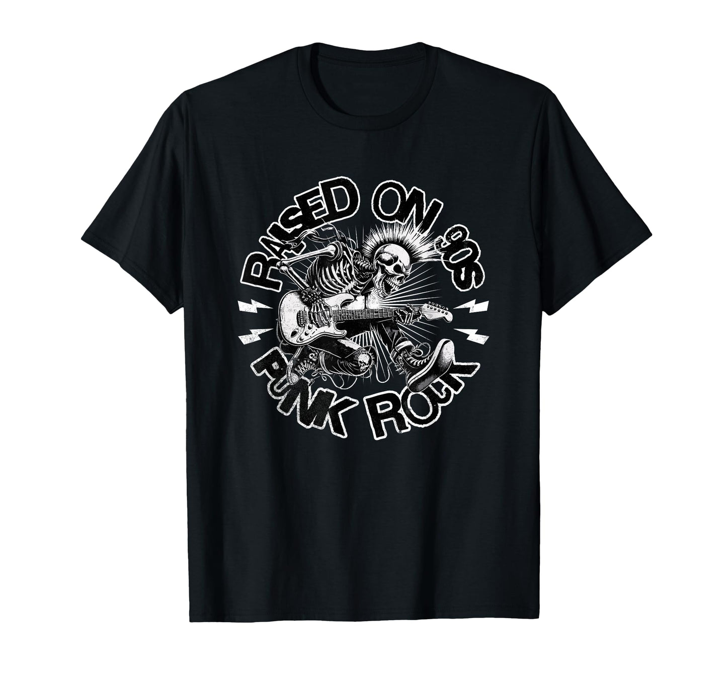 Raised 90S Rock Skeleton Guitar Punk T-Shirt - Trendy Graphic for Adults - T-Shirt, Sweatshirt, Hoodie