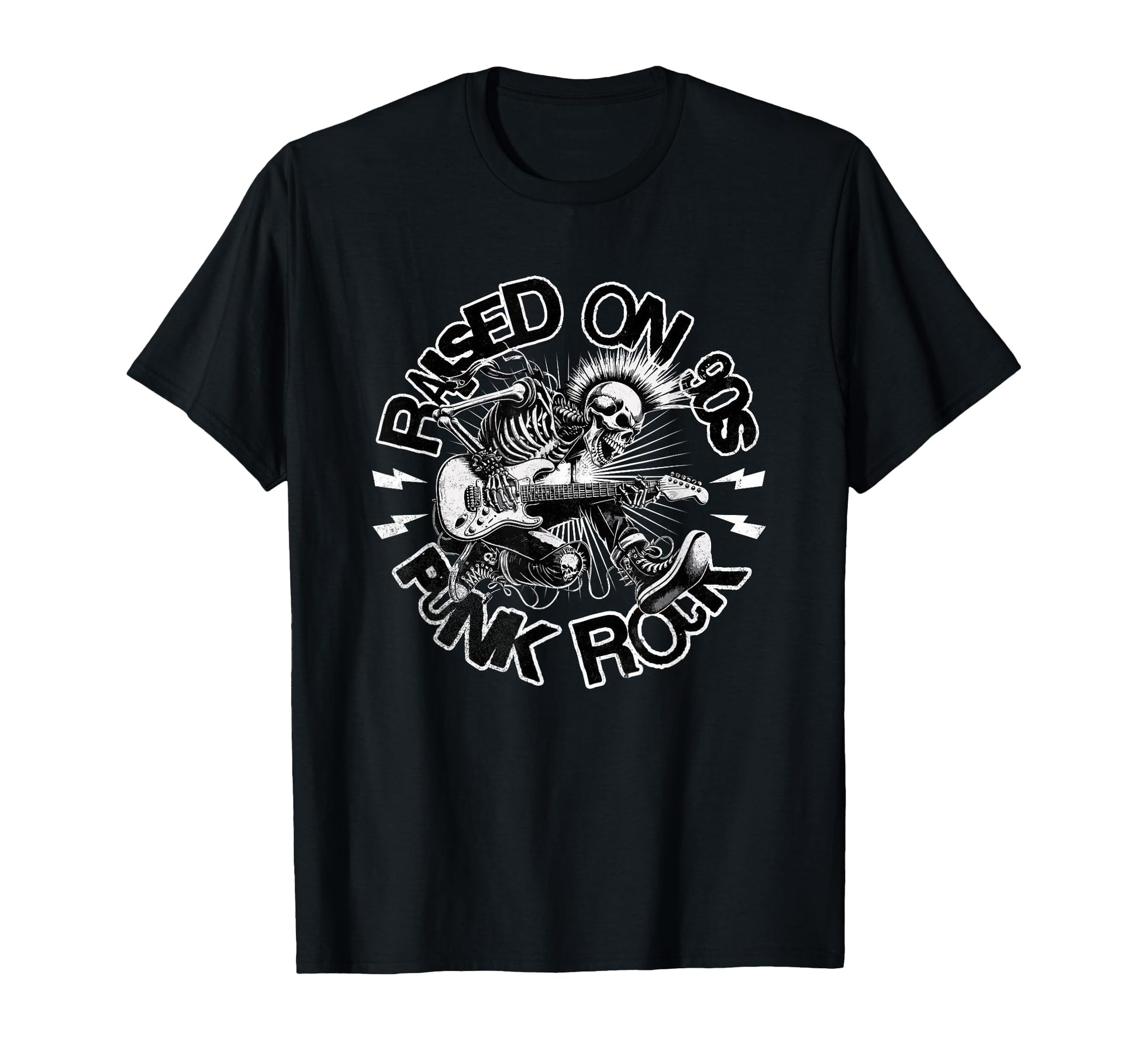 Raised 90S Rock Skeleton Guitar Punk T-Shirt - Trendy Graphic for Adults - T-Shirt, Sweatshirt, Hoodie