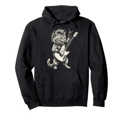 Funny Cat Playing Guitar Rock And Roll Hoodie - Trendy Graphic Men Women - T-Shirt, Sweatshirt, Hoodie