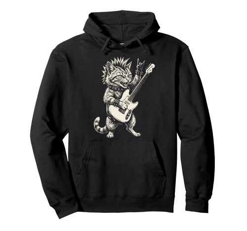 Funny Cat Playing Guitar Rock And Roll Hoodie - Trendy Graphic Men Women - T-Shirt, Sweatshirt, Hoodie