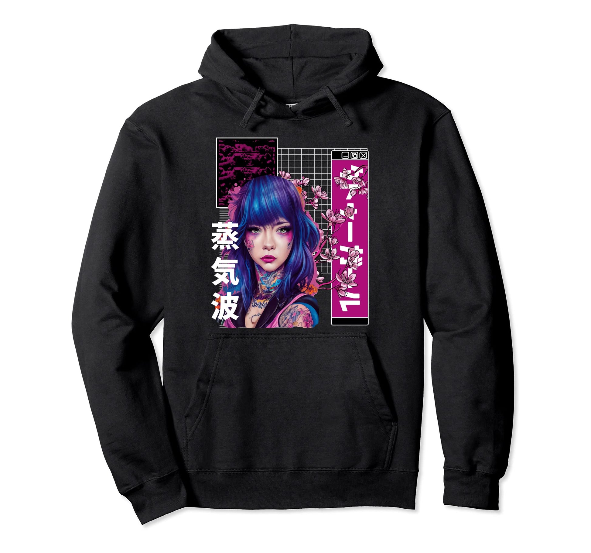 Japanese Cherry Blossom Edgy Vaporwave Hoodie - Unique Graphic Men Women - T-Shirt, Sweatshirt, Hoodie