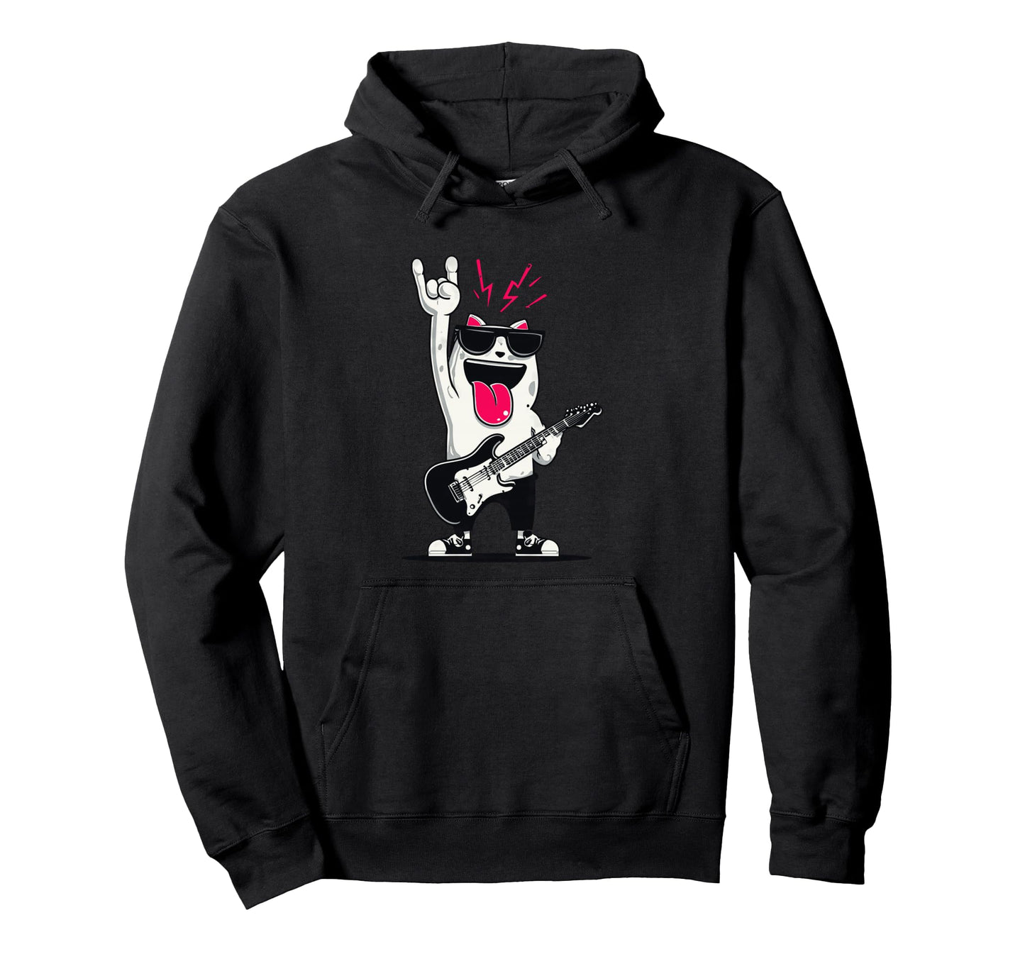 Rock Cat Guitarist Funny Animal Hoodie - Custom Art Print for Adults - T-Shirt, Sweatshirt, Hoodie