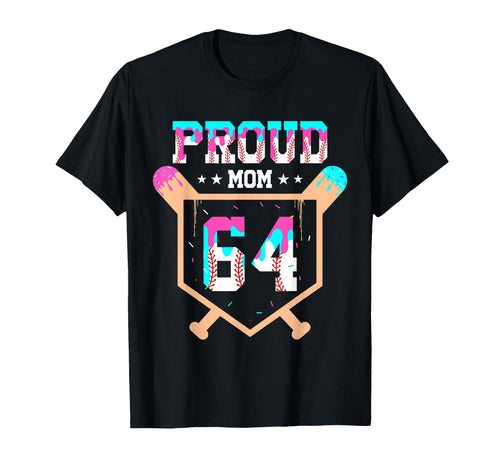 Proud Mom Baseball Player Number 64 T-Shirt - Aesthetic Graphic for Adults - T-Shirt, Sweatshirt, Hoodie