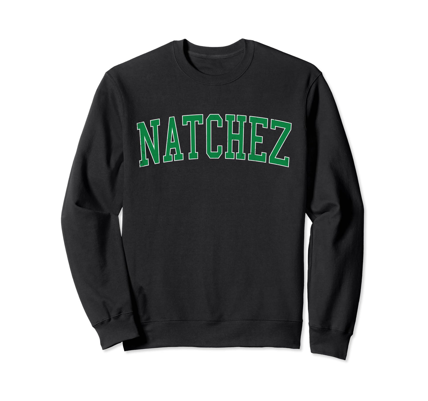 Natchez Ms Distressed Green Varsity Sweatshirt - Minimalist Print Men Women - T-Shirt, Sweatshirt, Hoodie
