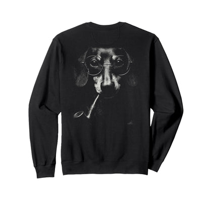Dachshund Smoking Pipe Glasses Grunge Sweatshirt - Unique Graphic Unisex - T-Shirt, Sweatshirt, Hoodie