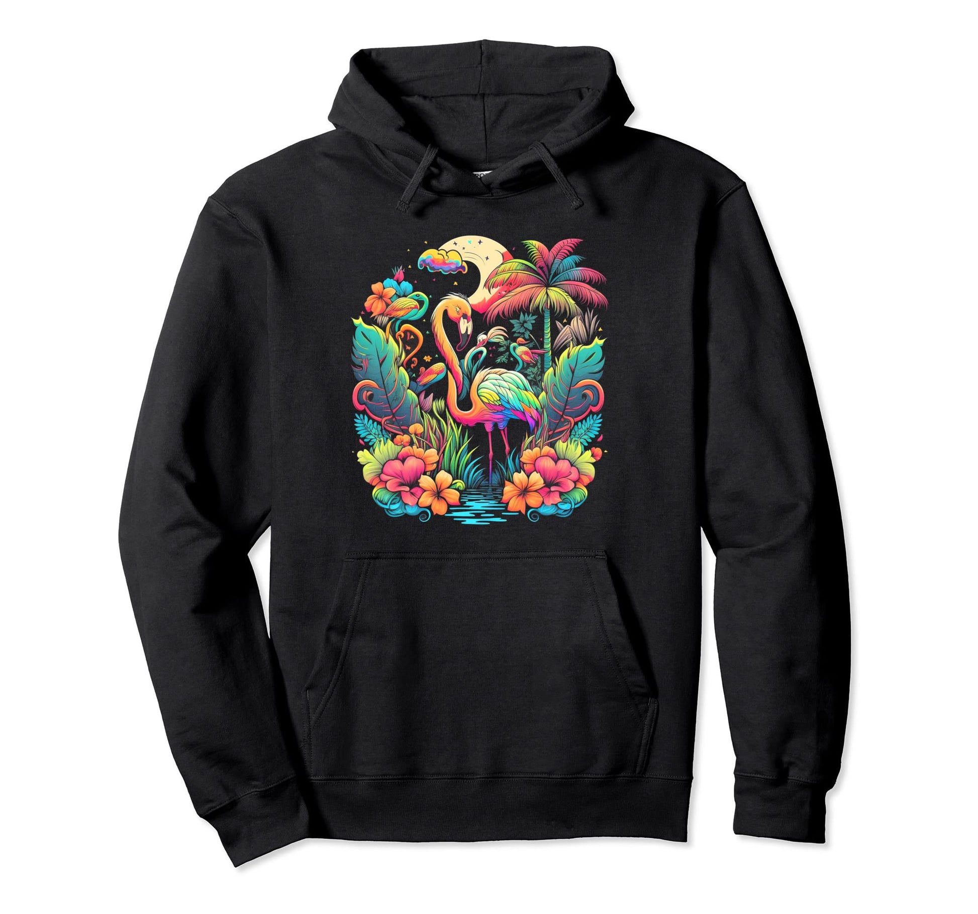 Palm Tree Flamingo 80S Beach Island Hoodie - Custom Art Print Men Women - T-Shirt, Sweatshirt, Hoodie