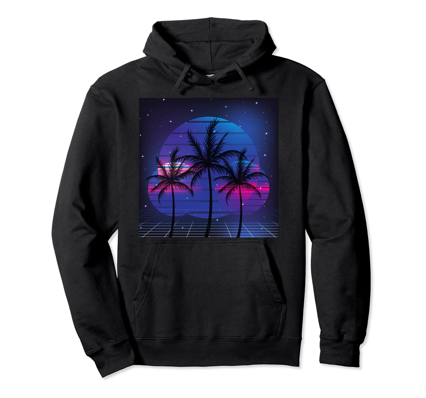 80S Palm Tree Sunset Beach Hoodie - Fun Novelty Design for Adults - T-Shirt, Sweatshirt, Hoodie