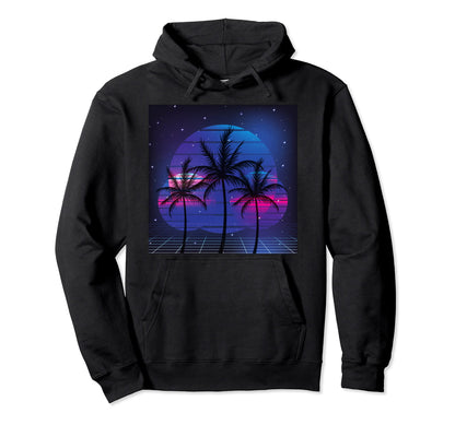 80S Palm Tree Sunset Beach Hoodie - Fun Novelty Design for Adults - T-Shirt, Sweatshirt, Hoodie
