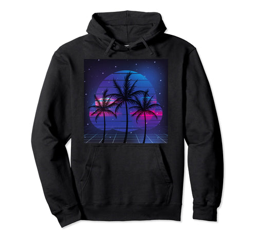 80S Palm Tree Sunset Beach Hoodie - Fun Novelty Design for Adults - T-Shirt, Sweatshirt, Hoodie