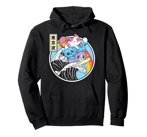 Playing Cats Surfing Kanagawa Wave Hoodie - Custom Art Print Men Women - T-Shirt, Sweatshirt, Hoodie