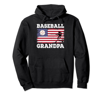 American Flag Baseball Grandpa Player Hoodie - Unique Graphic for Adults - T-Shirt, Sweatshirt, Hoodie