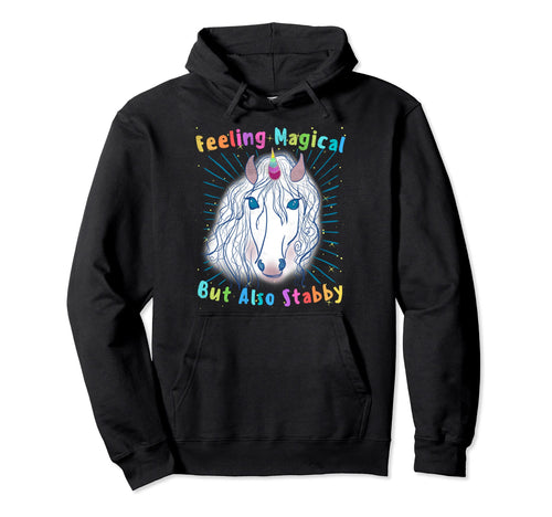 Unicorn Magical But Stabby 70S Rainbow Hoodie - Streetwear Style Unisex - T-Shirt, Sweatshirt, Hoodie
