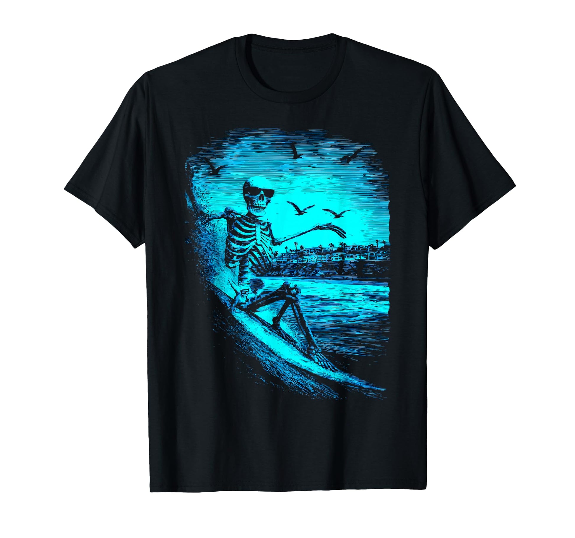 Surfing Skeleton Surfer Riding Wave T-Shirt - Custom Art Print Men Women - T-Shirt, Sweatshirt, Hoodie