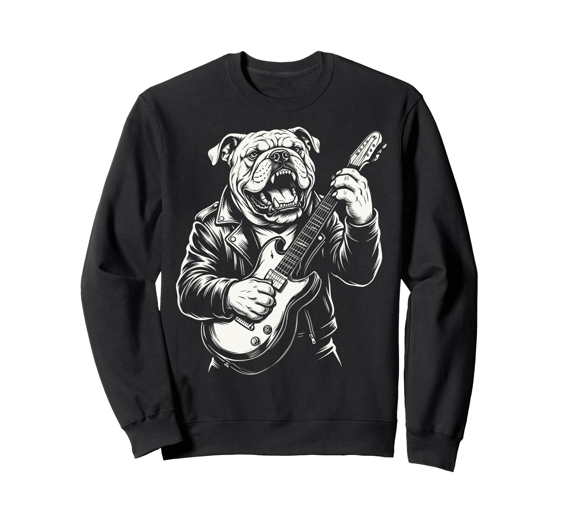 Funny Bulldog Dog Playing Guitar Sweatshirt - Streetwear Style Men Women - T-Shirt, Sweatshirt, Hoodie