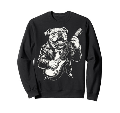 Funny Bulldog Dog Playing Guitar Sweatshirt - Streetwear Style Men Women - T-Shirt, Sweatshirt, Hoodie