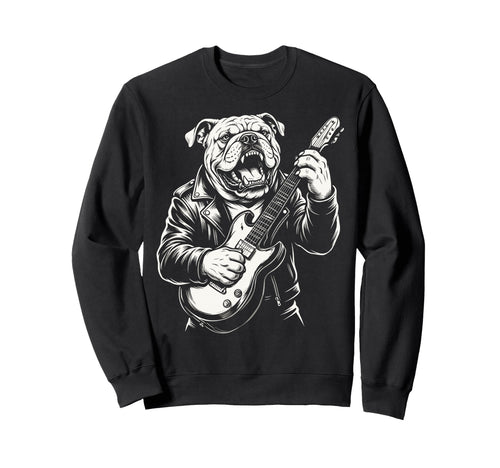 Funny Bulldog Dog Playing Guitar Sweatshirt - Streetwear Style Men Women - T-Shirt, Sweatshirt, Hoodie