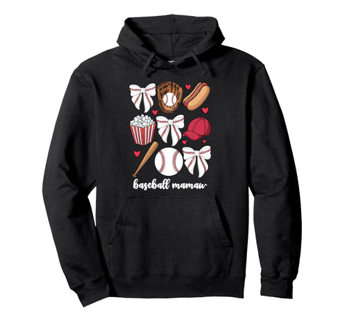 Baseball Mamaw Coquette Bow Baseball Grandma Hoodie - Graphic Print Unisex - T-Shirt, Sweatshirt, Hoodie