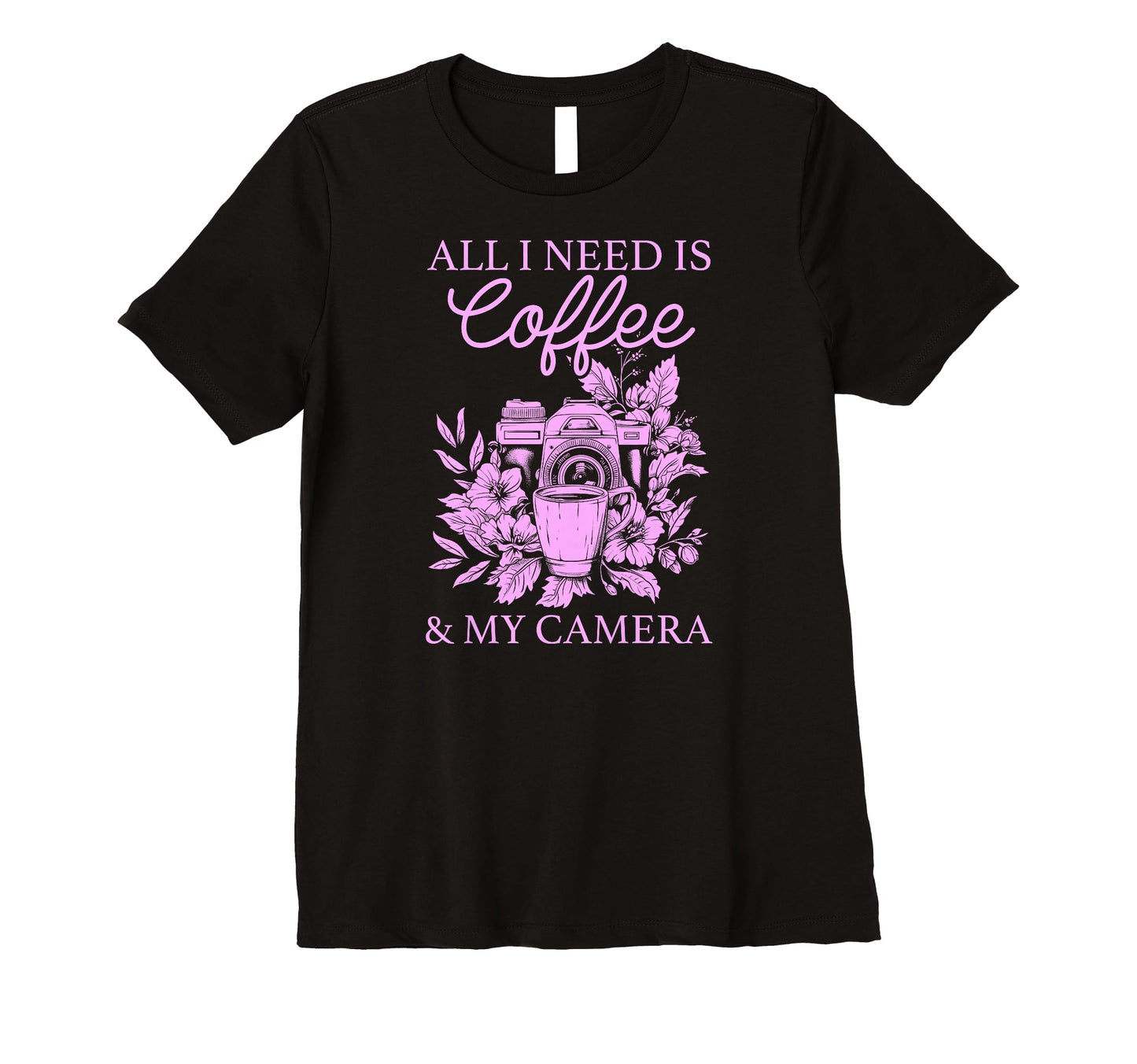 Womens Photographer Coffee Camera Flowers T-Shirt - Unique Graphic Unisex - T-Shirt, Sweatshirt, Hoodie