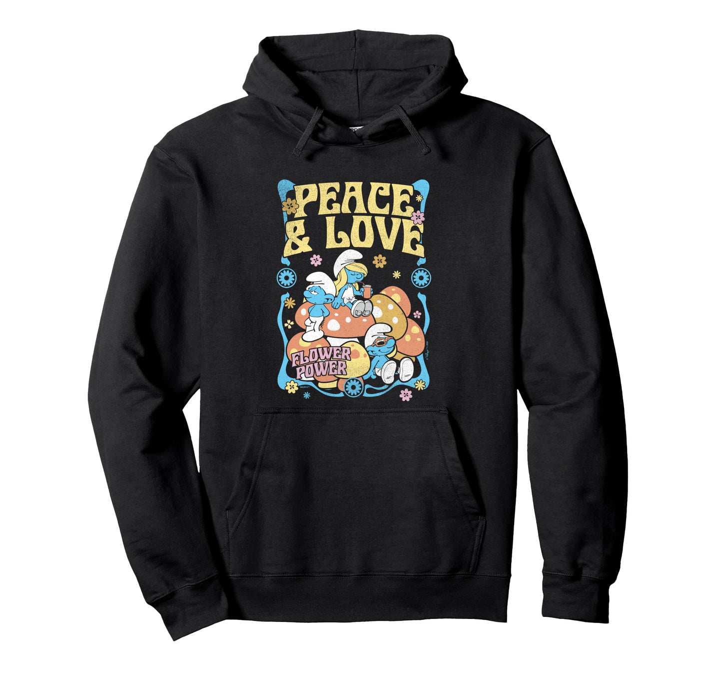 Smurfs Peace Love Flower Power Hoodie - Casual Everyday Wear for Adults - T-Shirt, Sweatshirt, Hoodie