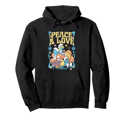 Smurfs Peace Love Flower Power Hoodie - Casual Everyday Wear for Adults - T-Shirt, Sweatshirt, Hoodie