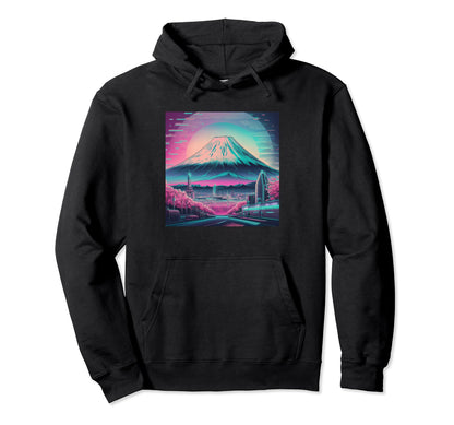 Japan Aesthetic Vaporwave Mount Fuji Sakura Hoodie - Unique Graphic Unisex - T-Shirt, Sweatshirt, Hoodie
