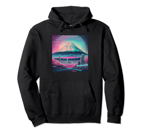 Japan Aesthetic Vaporwave Mount Fuji Sakura Hoodie - Unique Graphic Unisex - T-Shirt, Sweatshirt, Hoodie