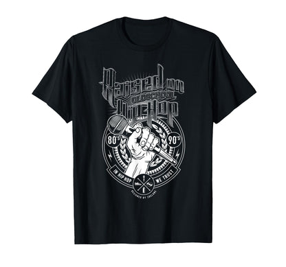 Raised Old School Hip Hop And Microphone T-Shirt - Graphic Print Men Women - T-Shirt, Sweatshirt, Hoodie