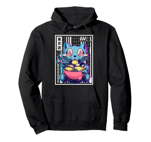 Weirdcore Cat Ramen Grid Vaporwave Aesthetic Hoodie - Graphic Print Unisex - T-Shirt, Sweatshirt, Hoodie