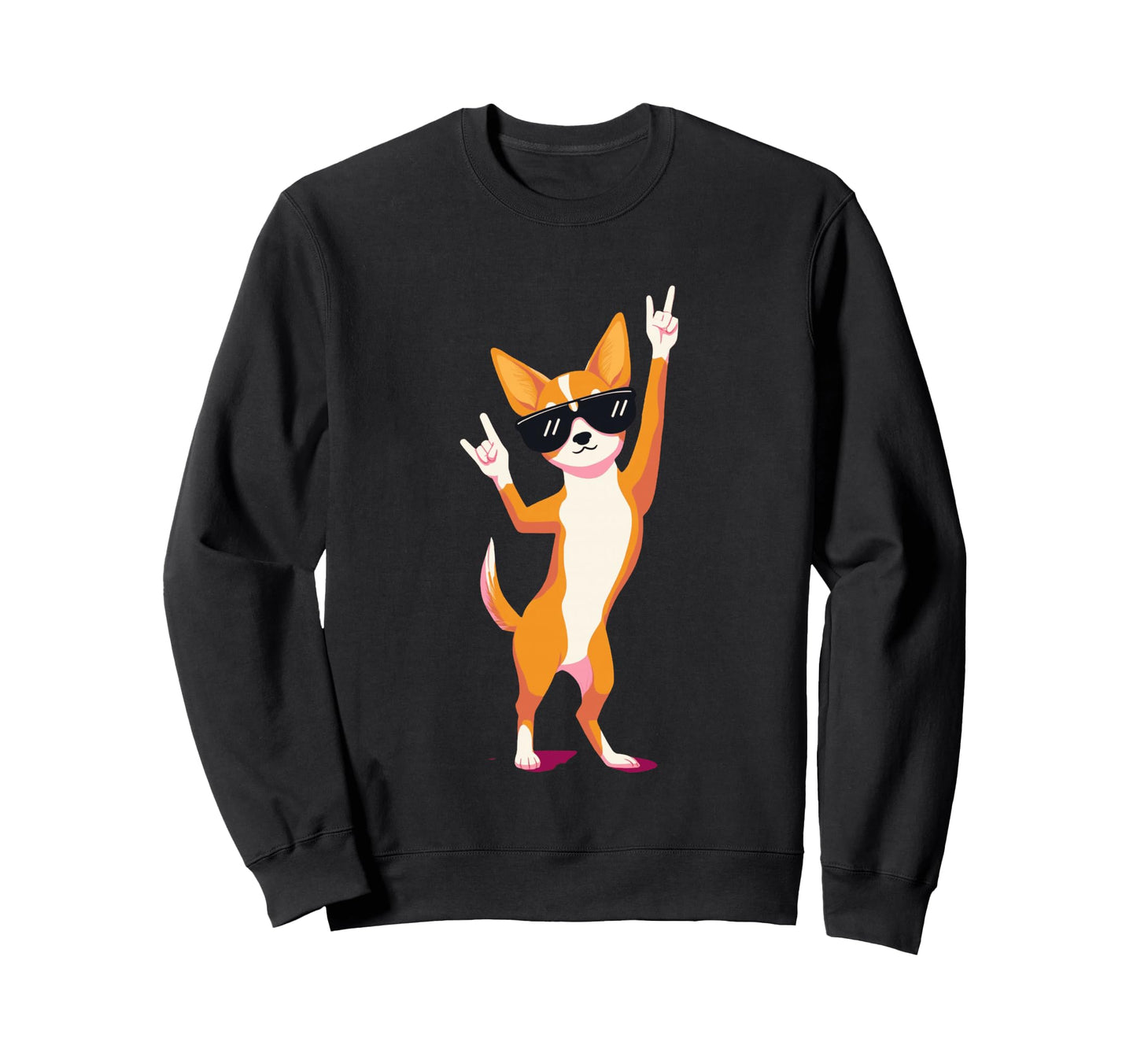 Chihuahua Dog Dancing Rock Hand Sweatshirt - Custom Art Print Men Women - T-Shirt, Sweatshirt, Hoodie