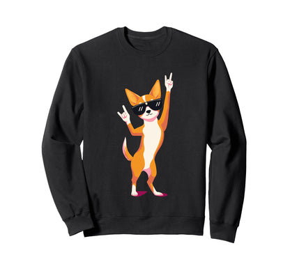 Chihuahua Dog Dancing Rock Hand Sweatshirt - Custom Art Print Men Women - T-Shirt, Sweatshirt, Hoodie