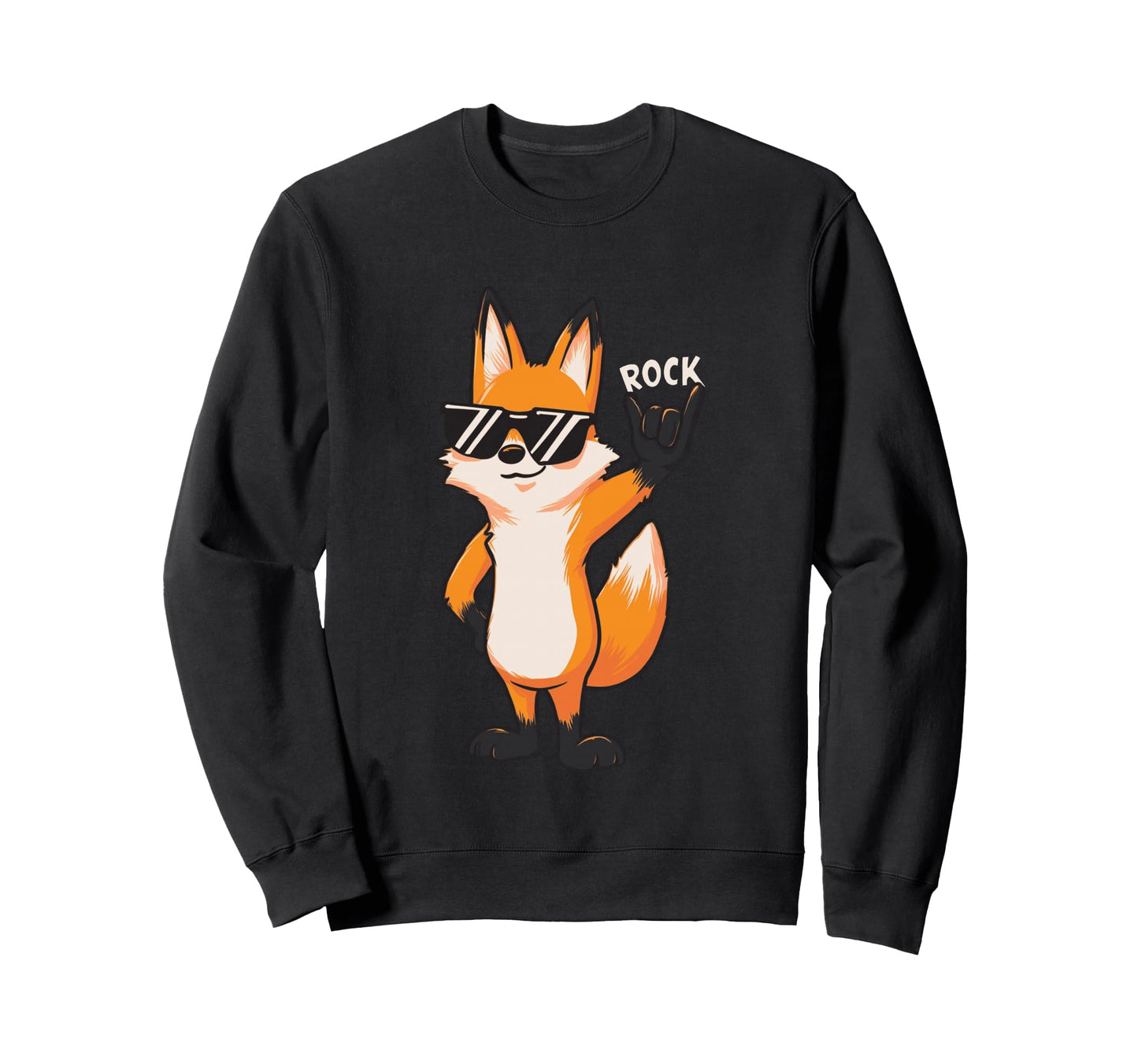 Fox Rock Hand Sign Sunglasses Punk Sweatshirt - Trendy Graphic Men Women - T-Shirt, Sweatshirt, Hoodie